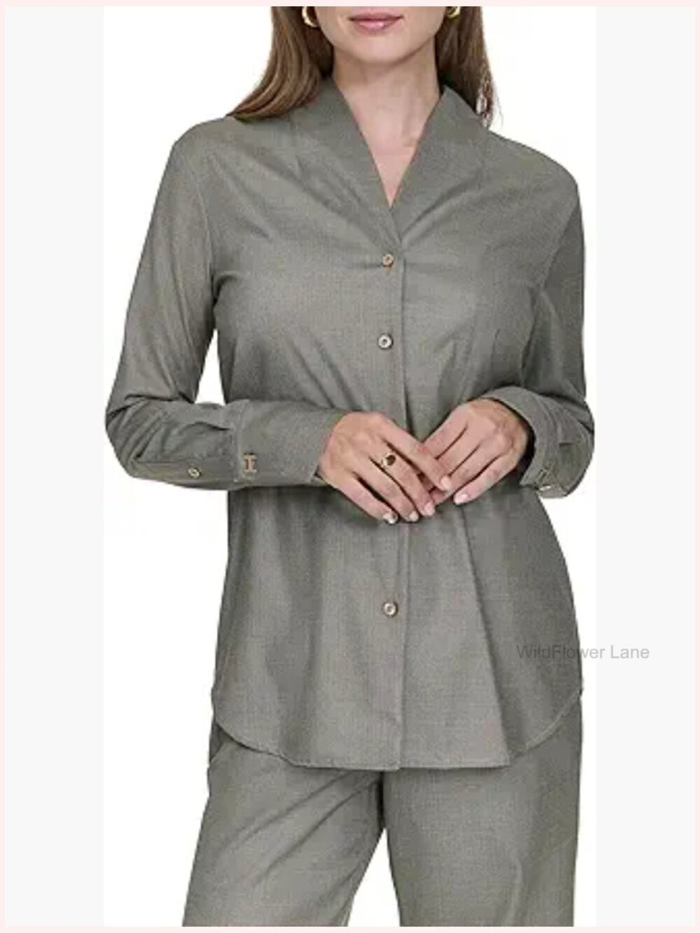 Mandarin Collar Button Up Blouse Long Sleeve Blouse